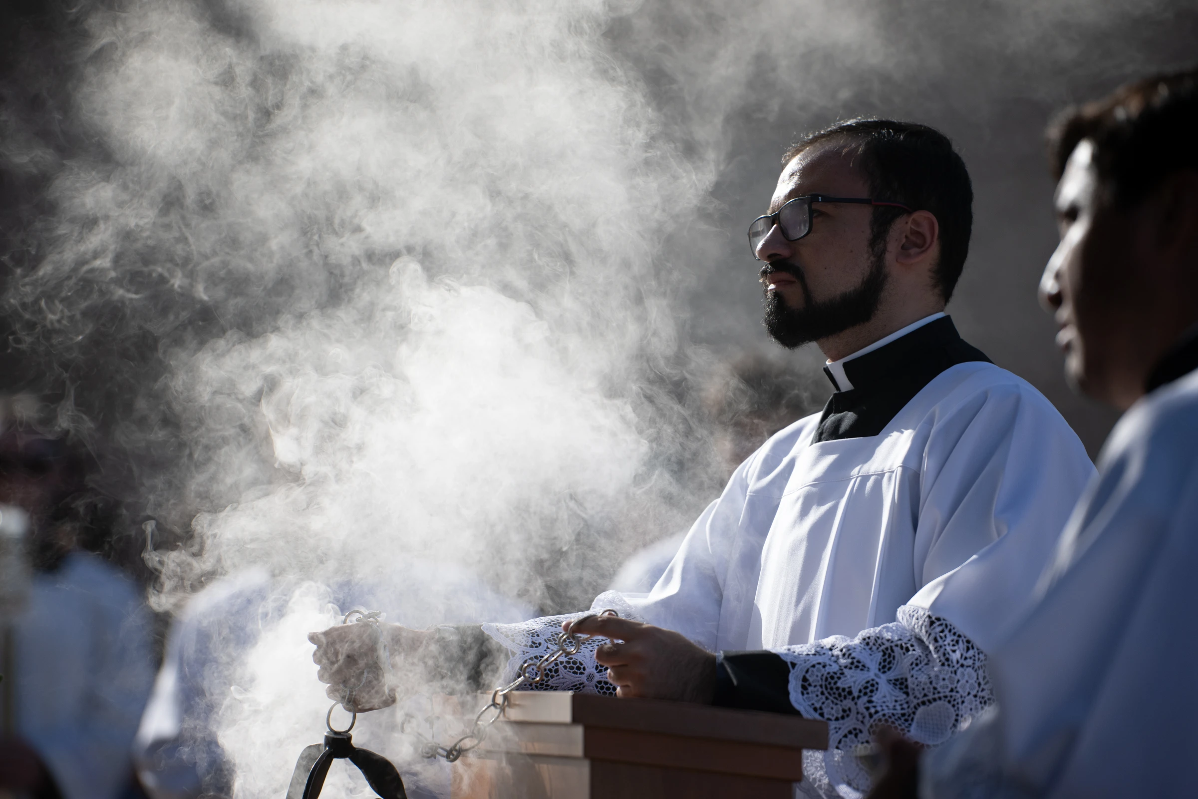 Smoke from incense drifts in the air at the Cathedral of Our Lady of the Angels in Los Angeles, California, where the 2025 National Eucharistic Pilgrimage concluded on June 22, 2025.?w=200&h=150