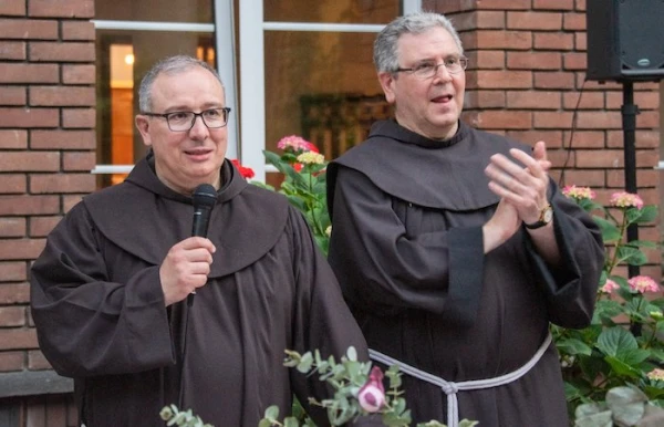 The new custos of the Holy Land, Father Francisco Ielpo (left), speaks alongside outgoing custos Father Francisco Patton, who served in the role from 2016 to 2025, on June 24, 2025. Credit: Custodia Terræ Sanctæ