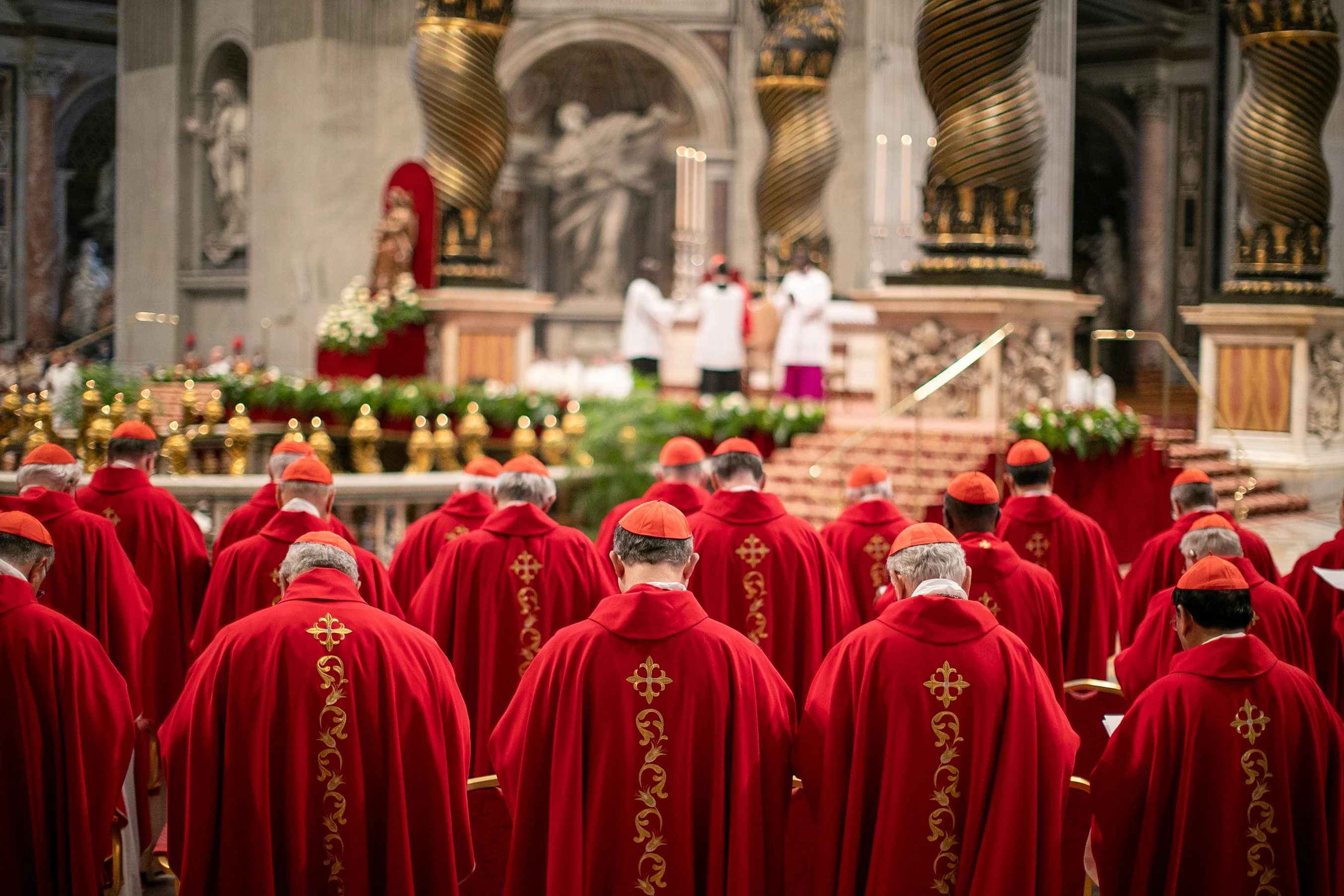 Cardinals participate in the fifth Novendiales Mass for Pope Francis on April 30, 2025, in St. Peter’s Basilica at the Vatican.?w=200&h=150