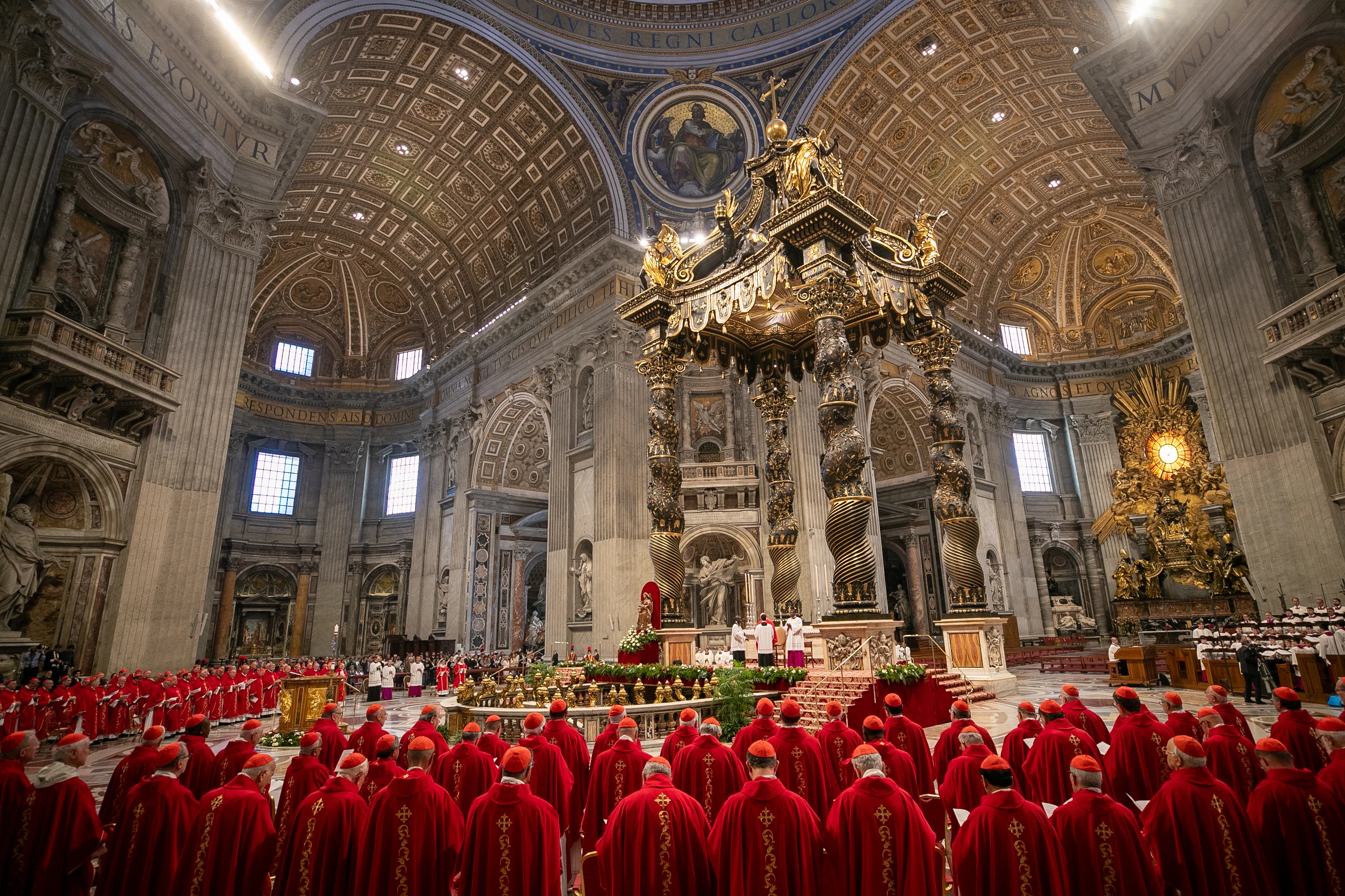 Cardinals participate in the fifth Novendiales Mass for Pope Francis on April 30, 2025, in St. Peter’s Basilica at the Vatican.?w=200&h=150
