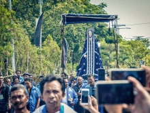 The Tuan Ma statue is paraded around Larantuka City during the Semana Santa Holy Week celebrations on Flores Island.