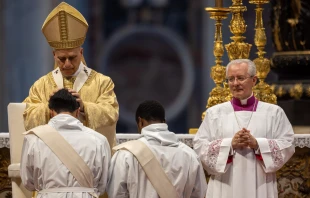 Pope Leo XIV ordains a priest in St. Peter’s Basilica on the solemnity of the Most Sacred Heart of Jesus, Friday, June 27, 2025. Credit: Daniel Ibáñez/CNA
