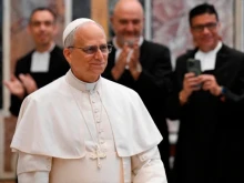 Pope Leo XIV meets with the Brothers of the Christian Schools on May 15, 2025, at the Vatican.