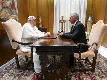 Pope Francis meets with Cuban President Miguel Díaz-Canel on June 20, 2023, at the Vatican.