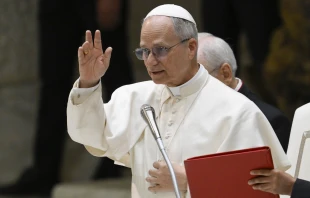 Pope Leo XIV gives a blessing during a meeting with participants in the Jubilee of Eastern Churches on May 14, 2025, in the Paul VI Audience Hall at the Vatican. Credit: Vatican Media
