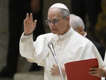 Pope Leo XIV gives a blessing during a meeting with participants in the Jubilee of Eastern Churches on May 14, 2025, in the Paul VI Audience Hall at the Vatican.