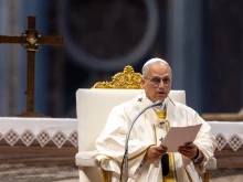 Pope Leo XIV delivers his homily during the solemnity of the Most Holy Trinity and the Jubilee of Sport on June 15, 2025, in St. Peter’s Basilica at the Vatican.