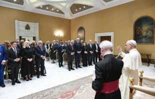 Pope Leo XIV gives a blessing to memebers of the National Italian American Foundation in their meeting on June 4, 2025, at the Vatican. Credit: Vatican Media