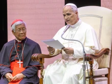 Pope Leo XIV addresses participants in a meeting of priests promoted by the Dicastery for the Clergy as part of the Jubilee of Seminarians, Bishops, and Priests on June 26, 2025, in the Auditorium Conciliazione in Rome.