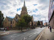 The exterior of St. Barnabas Cathedral in Nottingham.