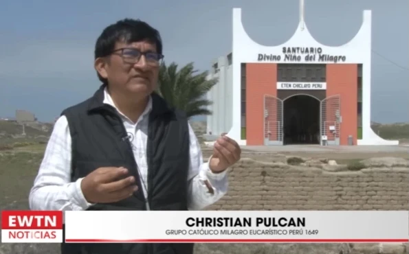 Christian Pulcan, a member of the Catholic group 1649 Eucharistic Miracle in Peru. Credit: Screenshot/EWTN Noticias