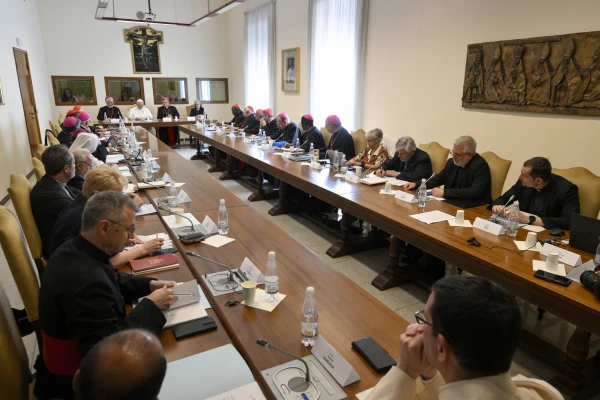 Pope Leo XIV meets with the synod’s 16th ordinary council near the Vatican on Thursday, June 26, 2025. Credit: Vatican Media