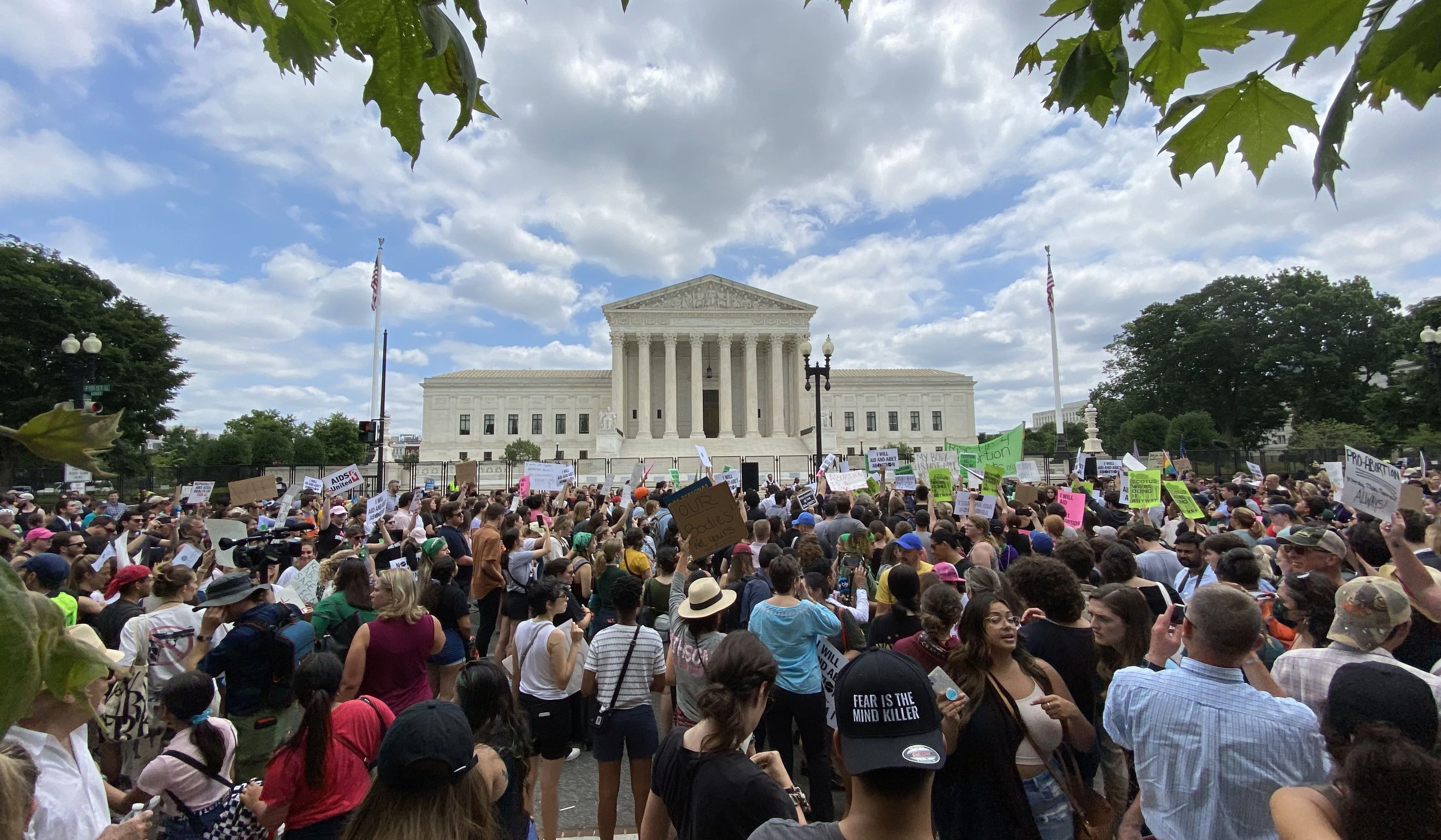 The scene outside the U.S. Supreme Court in Washington, D.C., after the court released its decision in the Dobbs abortion case on June 24, 2022.?w=200&h=150