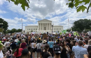 The scene outside the U.S. Supreme Court in Washington, D.C., after the court released its decision in the Dobbs abortion case on June 24, 2022. Credit: Katie Yoder/CNA