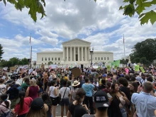 The scene outside the U.S. Supreme Court in Washington, D.C., after the court released its decision in the Dobbs abortion case on June 24, 2022.
