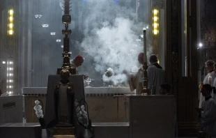 Cardinal Timothy Dolan stands at the altar during Mass at St. Patrick's Cathedral in New York City on May 26, 2024. Credit: Jeffrey Bruno/CNA