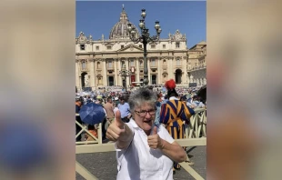 Sister Therese Mills, MGL, traveled from Australia to attend the Jubilee of Ecclesial Movements, Associations, and New Communities in Rome on June 8, 2025. Credit: Photo courtesy of Sister Therese Mills, MGL