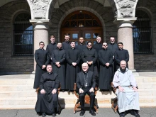 This year’s class of ordinandi at St. Joseph’s Seminary in Yonkers. Bishop Joseph Massa is seated in the center.