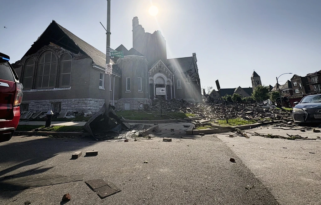 Part of Centennial Christian Church in St. Louis collapsed on Friday, May 16, 2025, when severe storms, including a possible tornado, swept through the city.?w=200&h=150