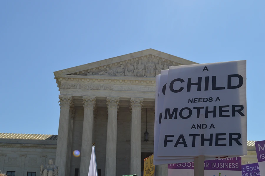 Marriage supporters rally in front of the U.S. Supreme Court building during oral arguments in Obergefell v. Hodges, April 28, 2015.?w=200&h=150