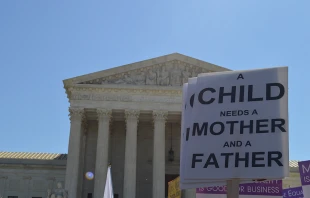 Marriage supporters rally in front of the U.S. Supreme Court building during oral arguments in Obergefell v. Hodges, April 28, 2015. Credit: Addie Mena/CNA