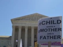 Marriage supporters rally in front of the U.S. Supreme Court building during oral arguments in Obergefell v. Hodges, April 28, 2015.