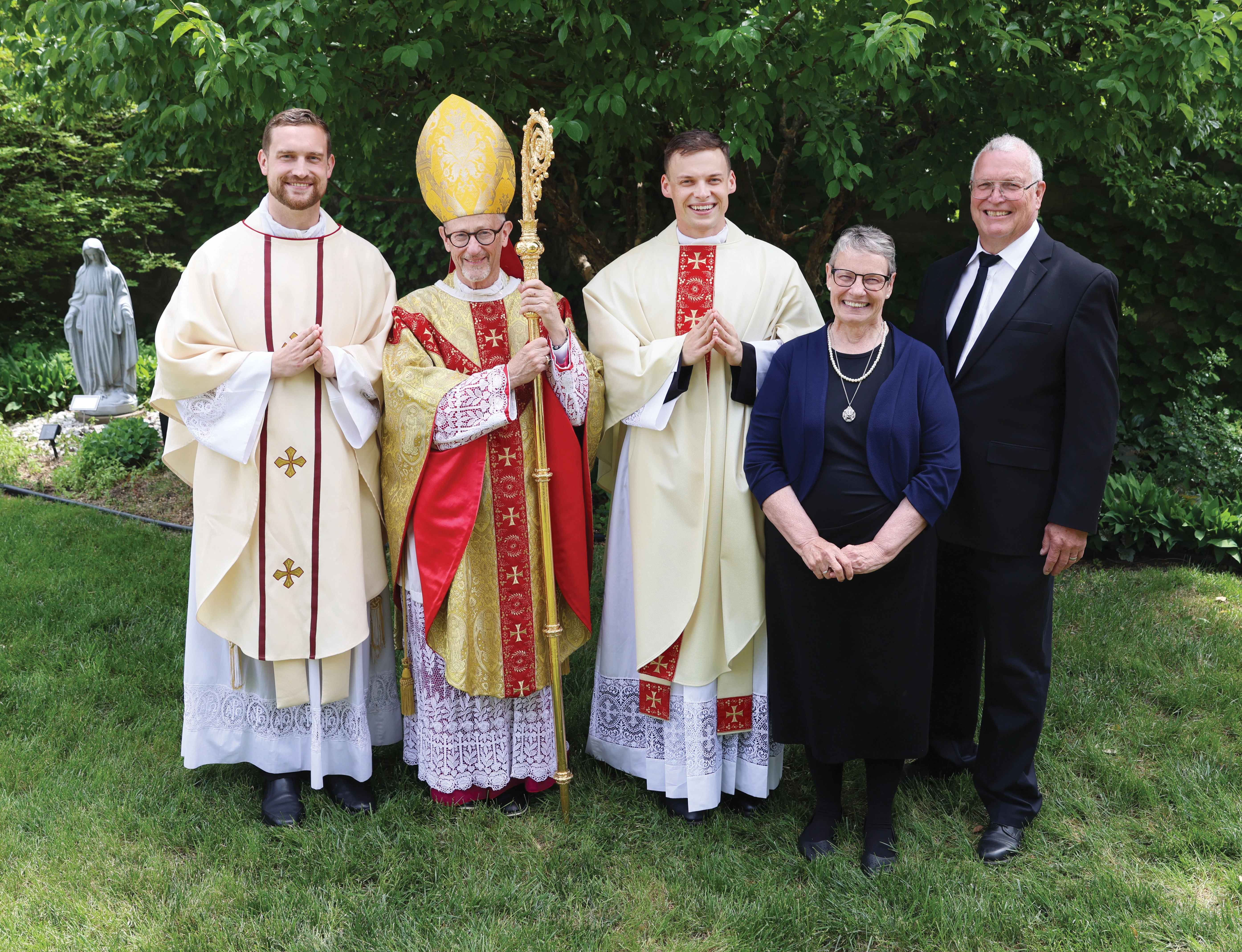 Brothers Father Joseph Wahlmeier (pictured on the left) and newly-ordained Father Isaac Wahlmeier (on the right), with their parents and Bishop James D. Conley after the ordination Mass May 24, 2025.?w=200&h=150