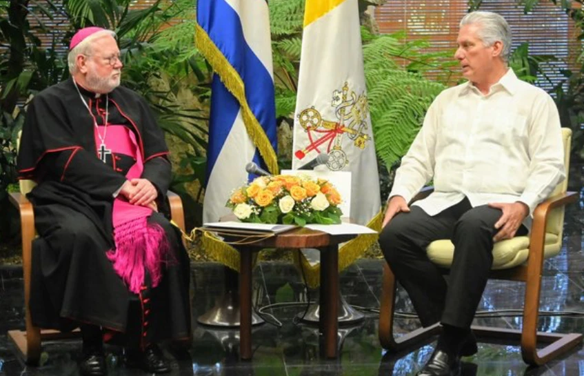 Archbishop Paul Richard Gallagher, the Vatican’s secretary for relations with states, meets with Cuban President Miguel Díaz-Canel on June 5, 2025, in Cuba.?w=200&h=150
