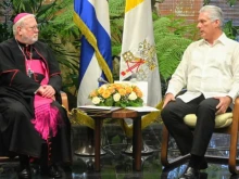 Archbishop Paul Richard Gallagher, the Vatican’s secretary for relations with states, meets with Cuban President Miguel Díaz-Canel on June 5, 2025, in Cuba.