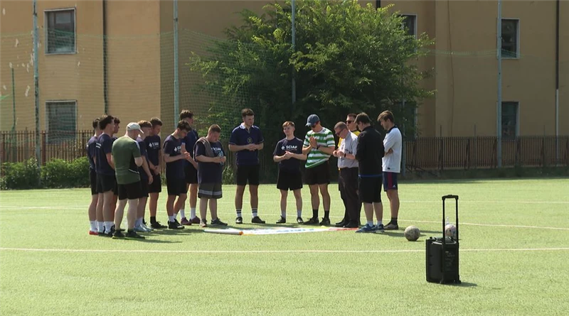Athletes pray before a match organized by the Caritas Cup in Rome, Saturday, June 14, 2025.?w=200&h=150