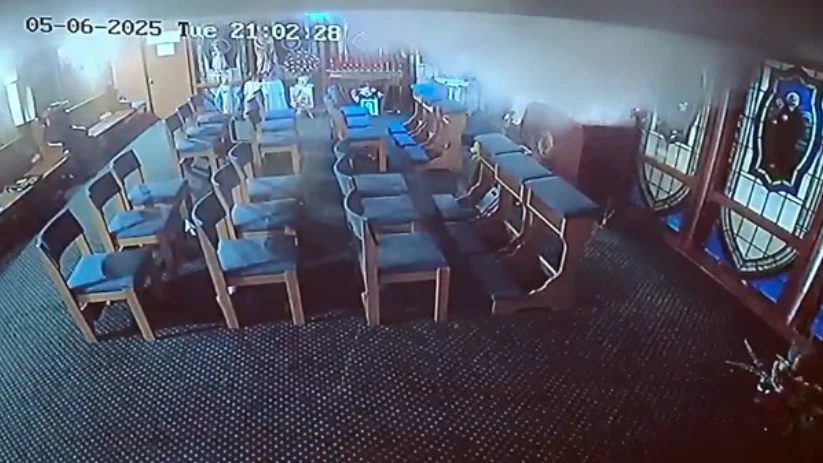 An explosive device detonates at St. Teresa of Calcutta Parish in Mahanoy City, Pennsylvania, Tuesday, May 6, 2025.?w=200&h=150