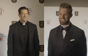 Father Mike Schmitz and Kansas City Chiefs placekicker Harrison Butker at the Courage Under Fire Gala held in Nashville, Tennessee, on May 23, 2025. Credit: EWTN Screenshot/Francesca Fenton/CNA