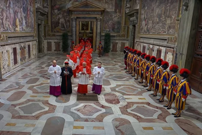 Cardinals process to the Sistine Chapel as the conclave to elect the 266th successor to St. Peter, the 267th pope, begins on May 7, 2025.?w=200&h=150