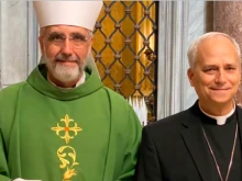 Spanish Augustinian Bishop Luis Marín de San Martín and Cardinal Robert Prevost, now Pope Leo XIV.