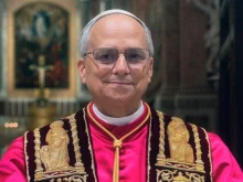 A cropped version of the official portrait of Pope Leo XIV, published by the Vatican on May 10, 2025.