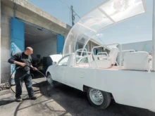 The popemobile used by Pope Francis during his visit to Bethlehem in 2014.