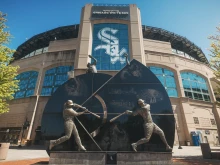 The outside of Guaranteed Rate Field, where the Chicago White Sox baseball team plays.