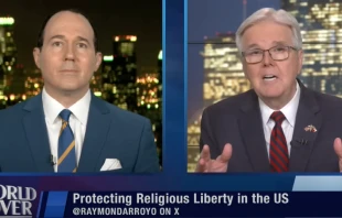 Texas Lt. Gov. Dan Patrick, chair of the United States’ recently created Religious Liberty Commission, talks with Raymond Arroyo on “The World Over” on June 19, 2025. Credit: “The World Over with Raymond Arroyo”/Screenshot