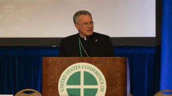 USCCB President Archbishop Timothy Broglio speaks at the bishops’ spring meeting, Thursday, June 13, 2024.