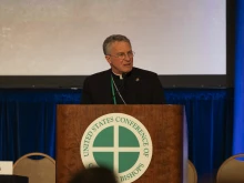 USCCB President Archbishop Timothy Broglio speaks at the bishops’ spring meeting, Thursday, June 13, 2024.