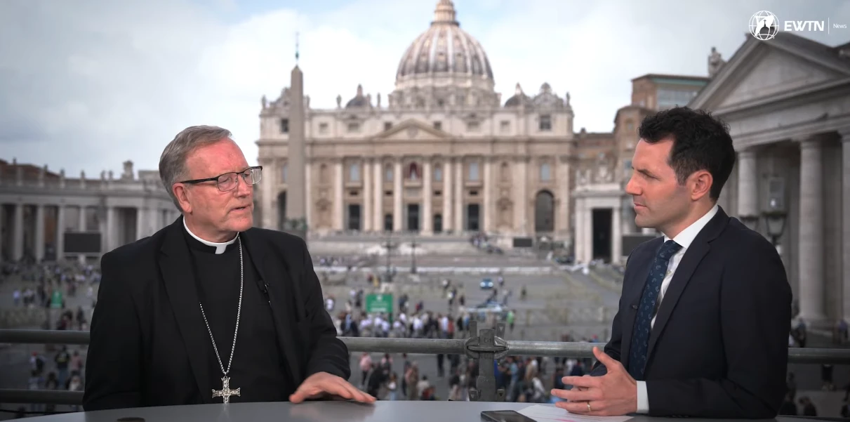 Winona-Rochester, Minnesota, Bishop Robert Barron speaks to EWTN News Vatican Correspondent Colm Flynn in Rome on Monday, May 5, 2025.?w=200&h=150