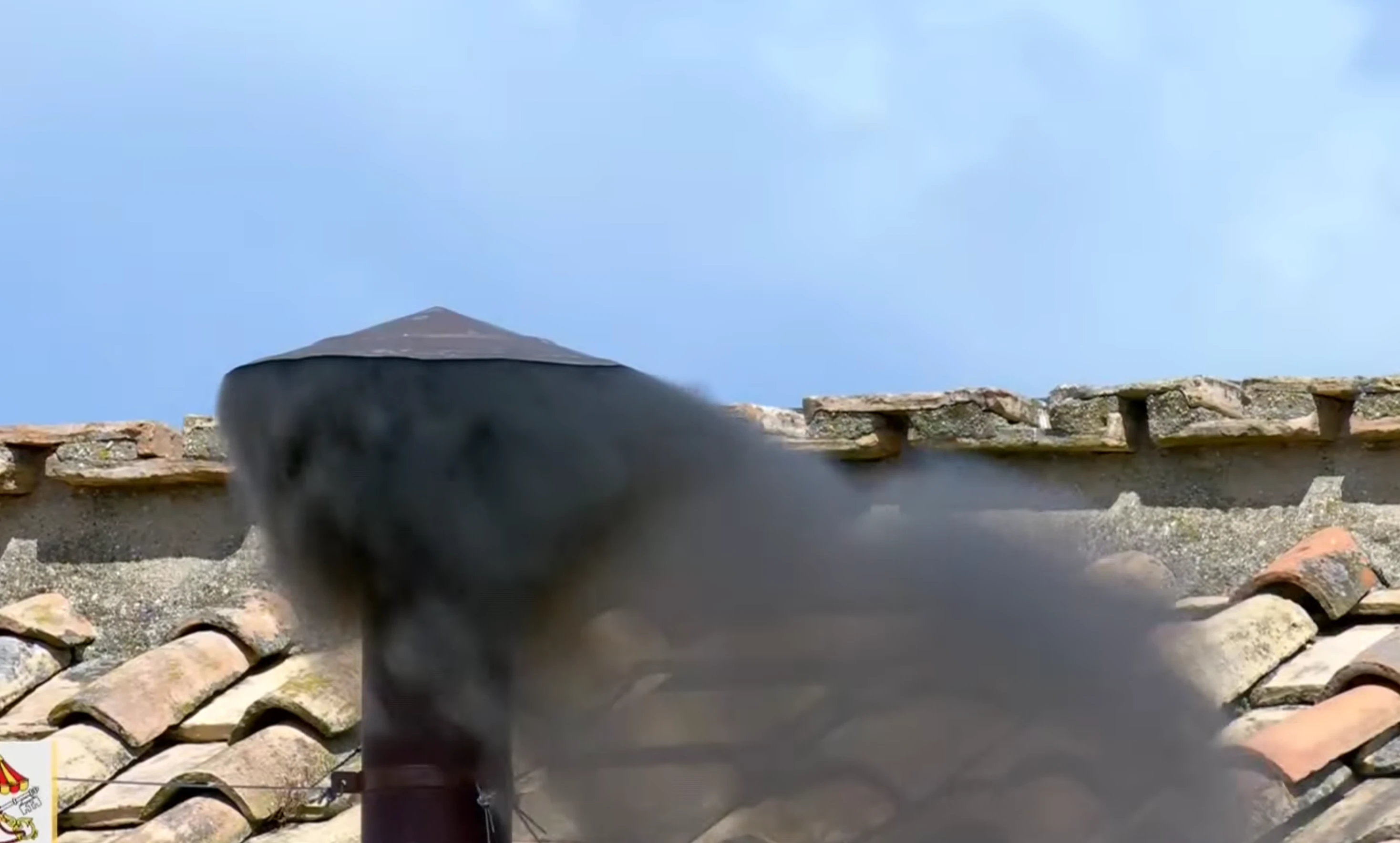 Black smoke billows from the chimney at 11:53 am local time over St. Peter’s square on May 8, 2025.?w=200&h=150