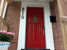 The front door of 212 E. 141st Place, the childhood home of Pope Leo XIV, in Dolton, Illinois.