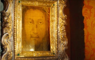 The Veil of Manoppello, which is kept in a church in Manoppello, Italy, known as the Santuario del Volto Santo. Credit: Sonovision