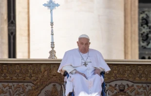 Pope Francis at the Jubilee of the Sick in St. Peter's Square on Sunday, April 6, 2025, wearing nasal cannulas for supplemental oxygen as he continues recovering from bilateral pneumonia. Credit: Daniel Ibañez/ EWTN News